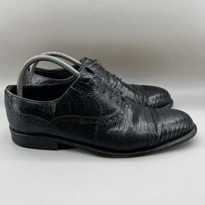 Forli Genuine Teju Lizard Shoes Men Size 9.5 Black Leather Cap Toe Oxford Dress